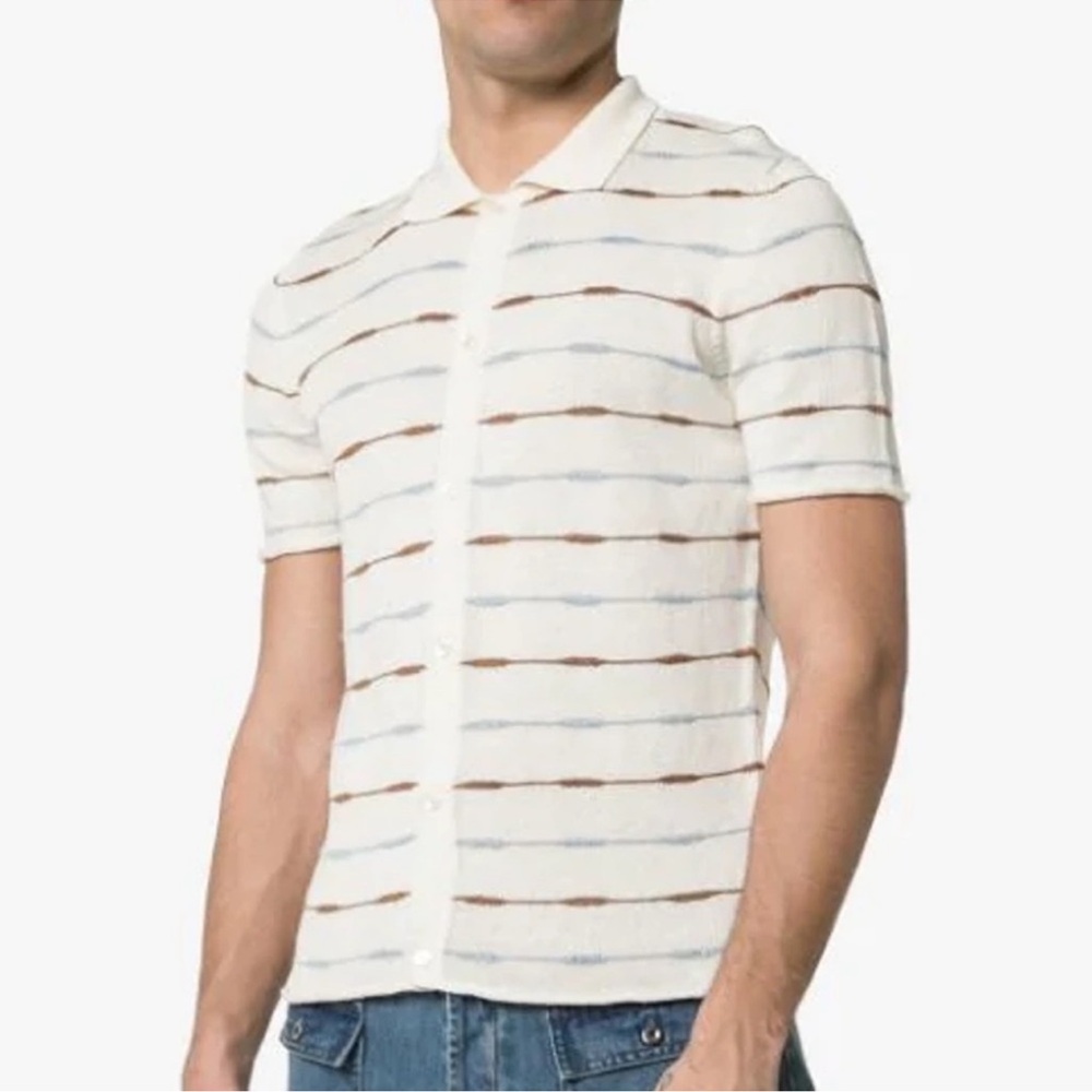 JACQUEMUS La Chemise Maille Striped Linen Polo Shirt In Neutrals XS